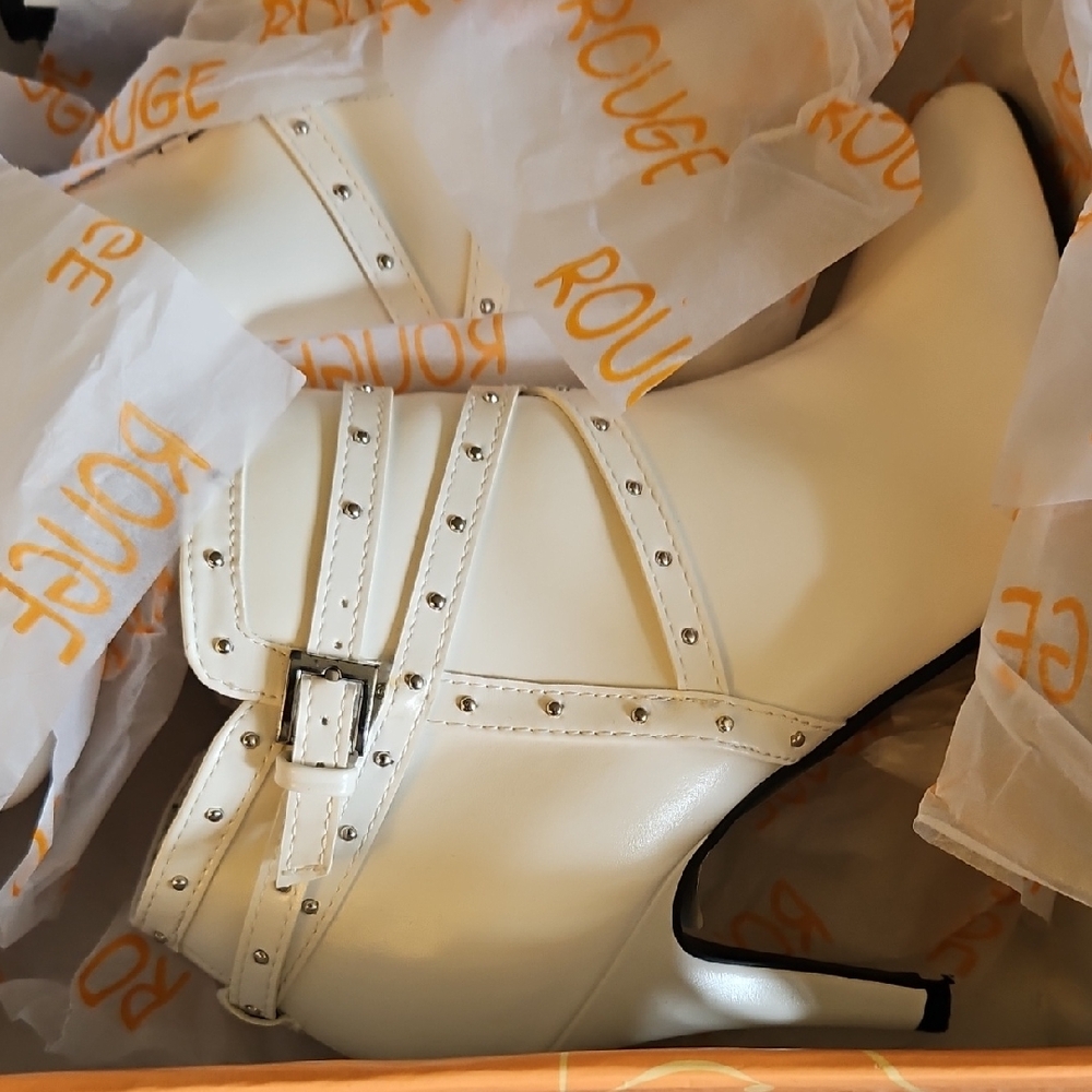 Rouge! White Studded Heeled Boots